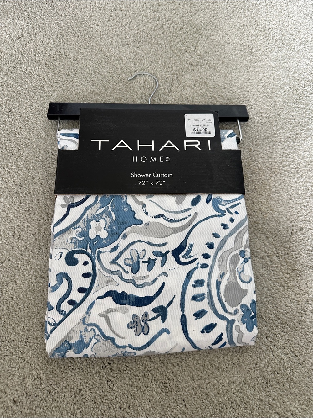 Tahari Blue and Gray Paisley-Style Shower Curtain Panel